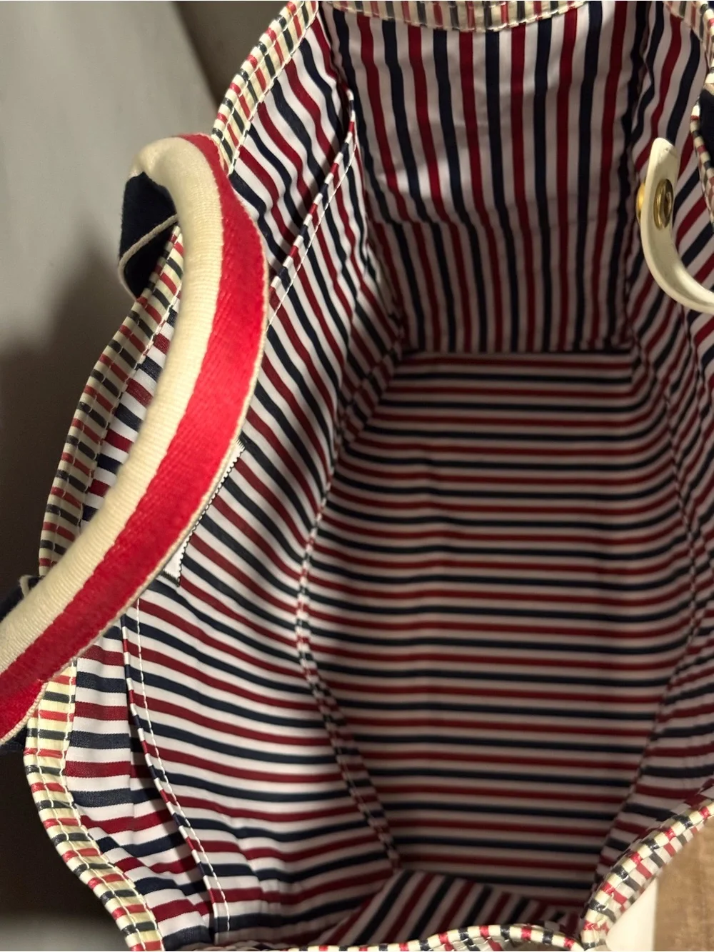 Thom Browne Striped Tote Bag Red White Blue Large Canvas Leather Shopper